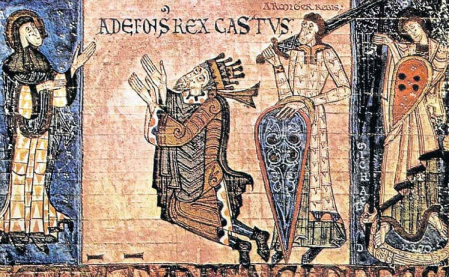 Pelayo y Teodomiro le comunican al rey Alfonso II el descubrimiento de la tumba del Apóstol