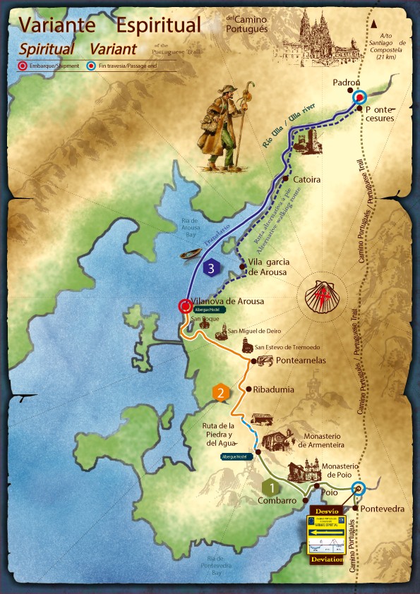 Mapa de la Variante Espiritual del Camino Portugués