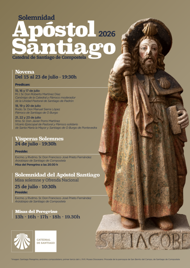 Cartel con horarios de celebración de la Solemnidad del Apóstol Santiago
