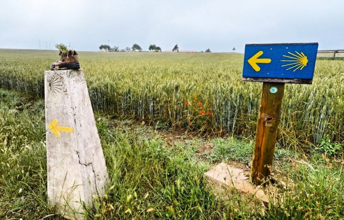 Flecha amarilla y concha amarilla, señales del Camino de Santiago