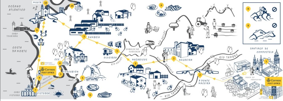 Mapa del Camino a Finisterre y Muxía