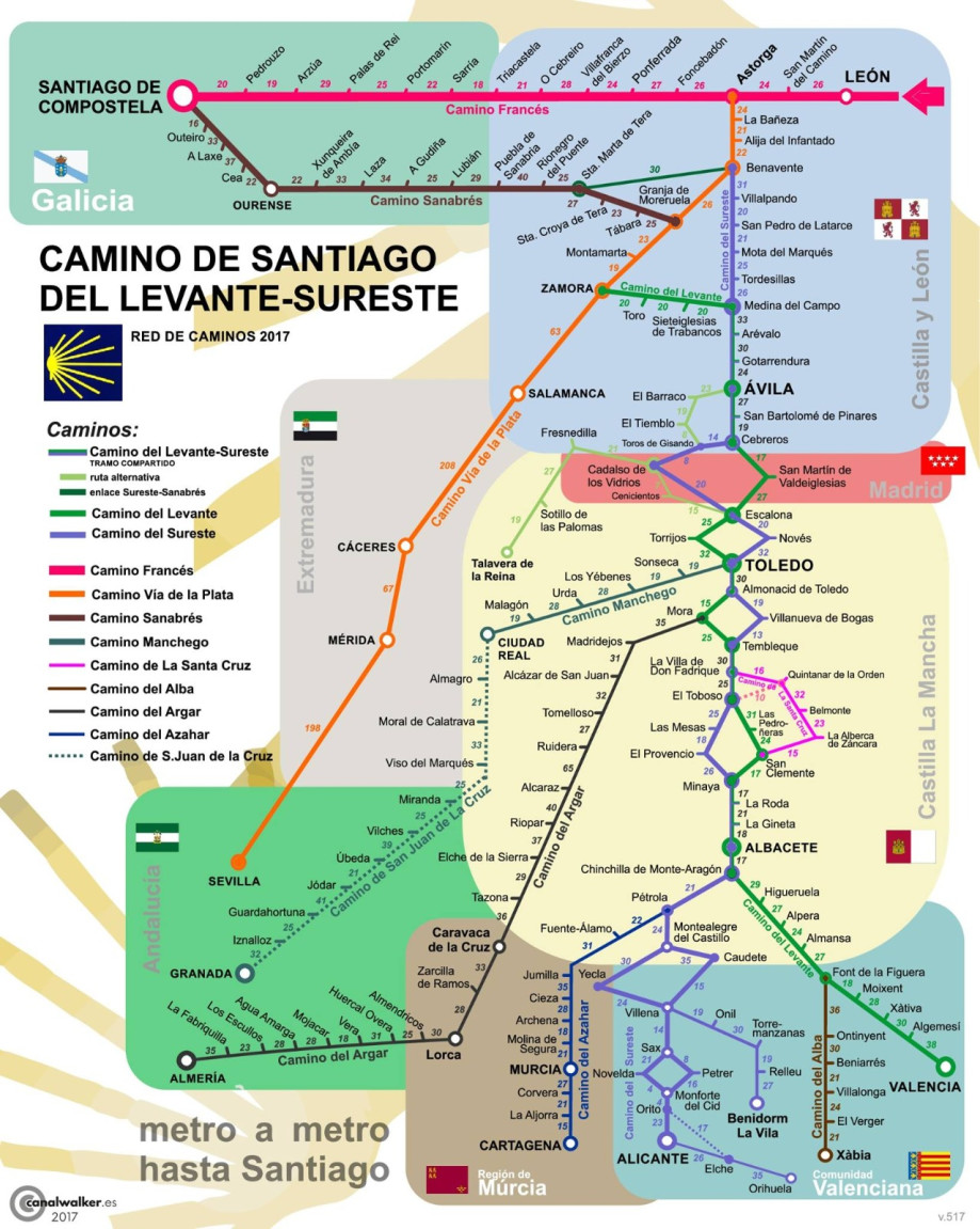 Mapa del Camino de Santiago del Levante - Sureste