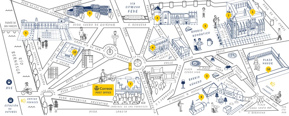 Mapa de León, ciudad clave del Camino Francés