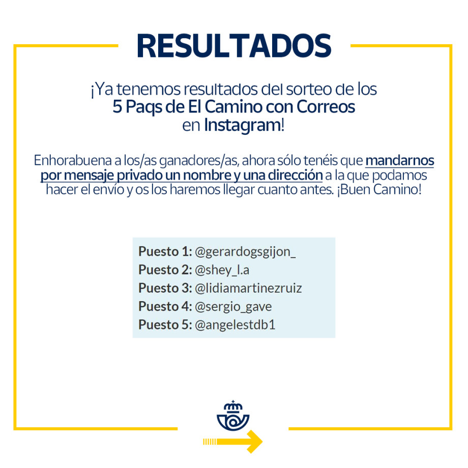 Resultados del sorteo de un Paq para el Camino de Santiago en Instagram