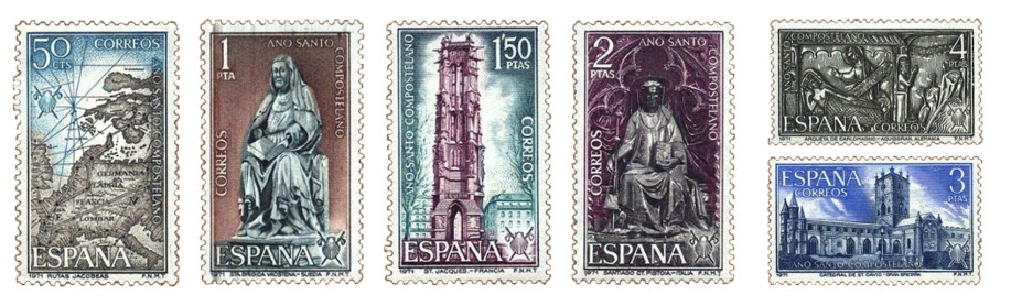 Sellos dedicados al Año Santo Compostelano en 1971 con motivos internacionales