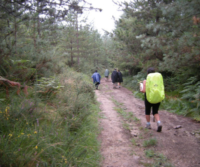 Peregrinos en el Camino del Norte entre Deba y Markina